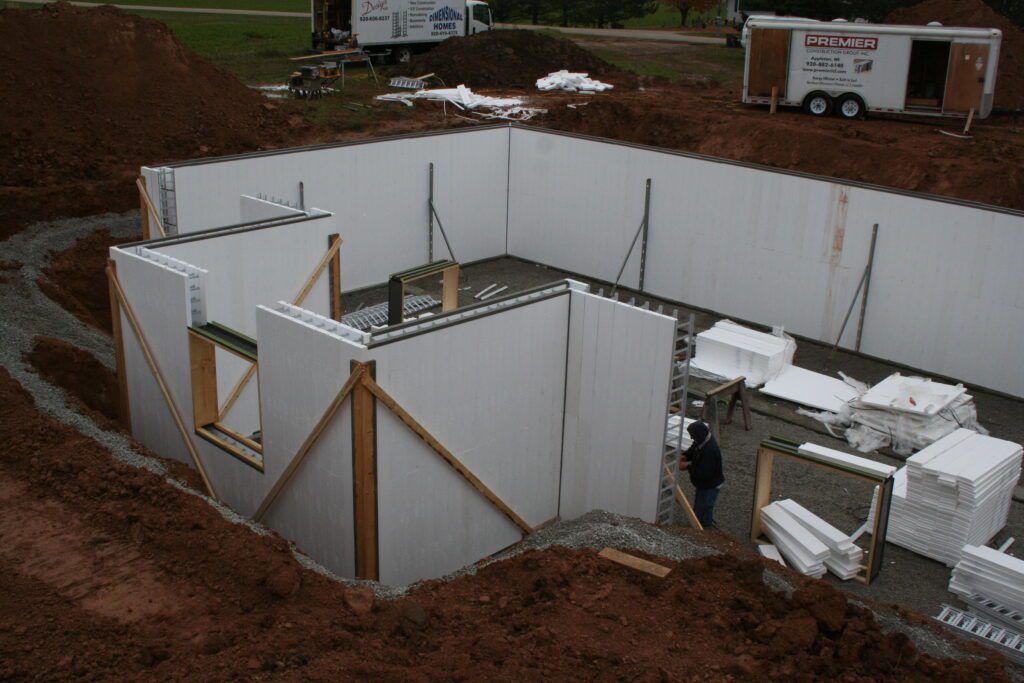 Full-height walls braced and ready for concrete