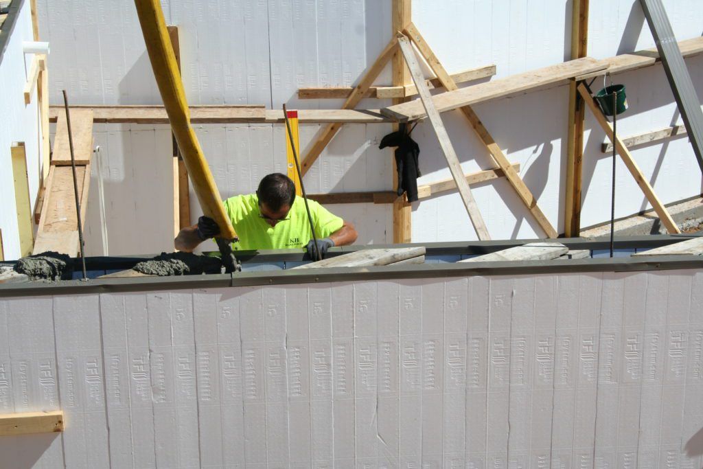 Concrete pour filling the braced walls