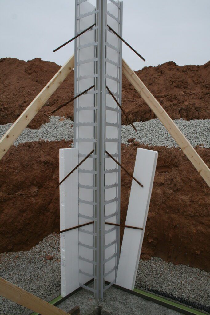 The first B3X panel standing in its track on a real jobsite